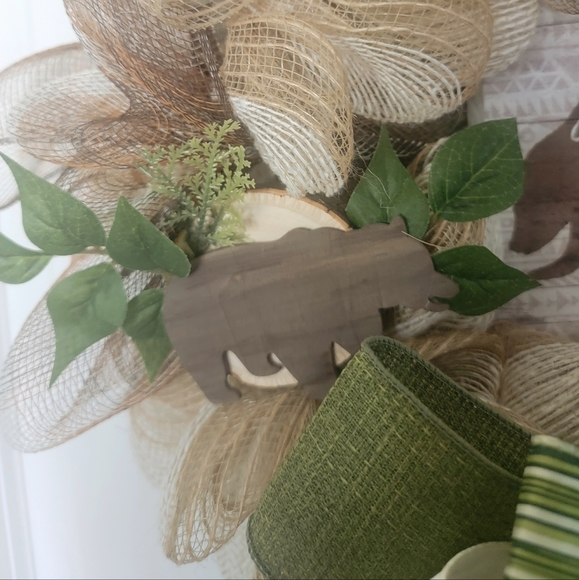 Moma Bear Wreath Jute Deco Mesh Bow Wood Cabin Country Farmhouse Mother's Day - Picture 6 of 8